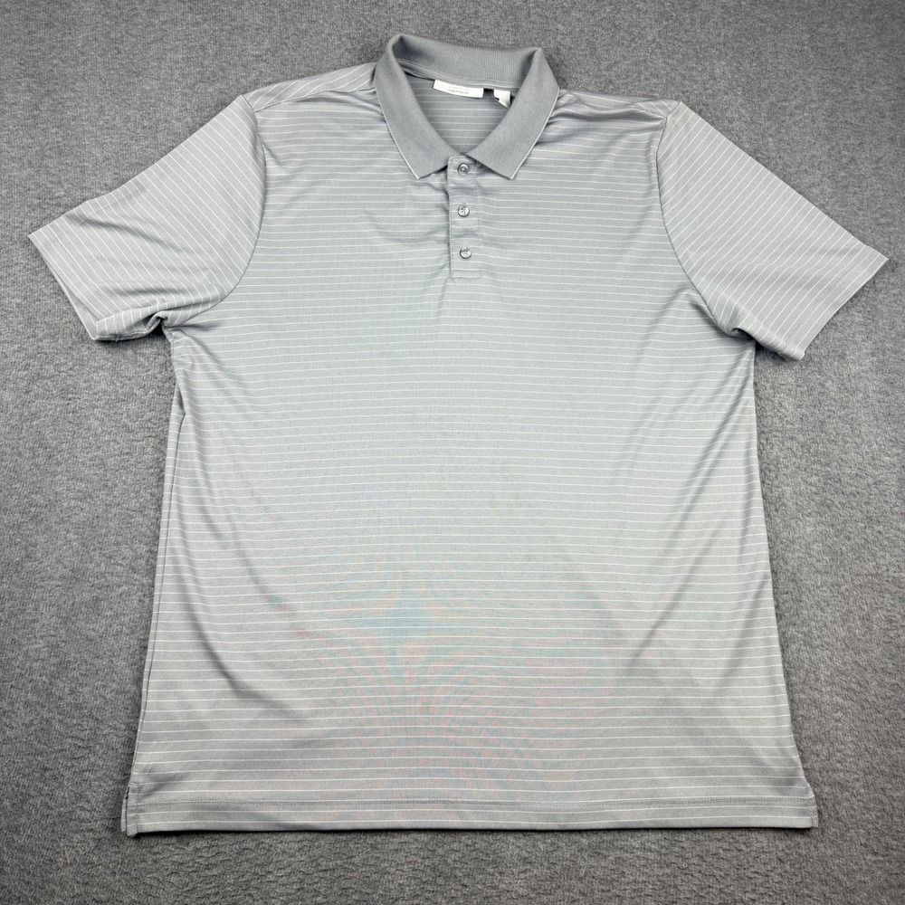 Perry Ellis Portfolio Men's XL Grey Striped Short Sleeve‎ Performance Polo Shirt